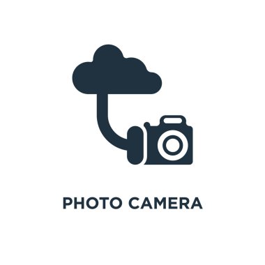 Fotoğraf kamera simgesi. Siyah vektör çizim dolu. Fotoğraf kamera simgesi beyaz arka plan üzerinde. Web ve mobil kullanılabilir.