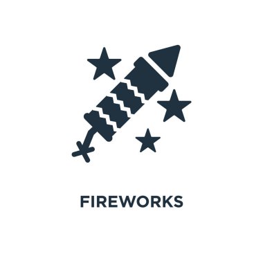 Havai fişek simgesi. Siyah vektör çizim dolu. Beyaz arka plan üzerinde havai fişek sembolü. Web ve mobil kullanılabilir.