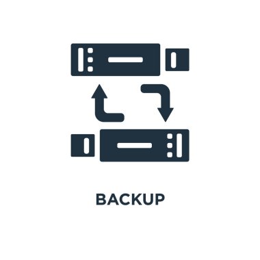 Yedekleme simgesini. Siyah vektör çizim dolu. Beyaz arka plan yedekleme sembolü. Web ve mobil kullanılabilir.