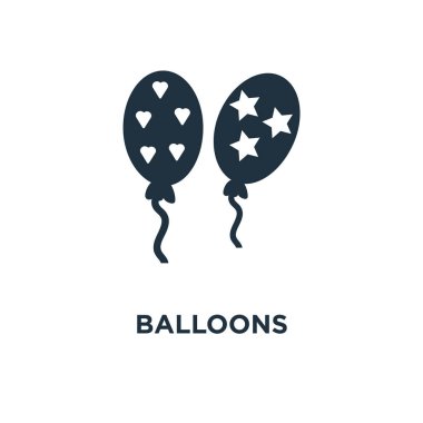 Balonlar simgesi. Siyah vektör çizim dolu. Beyaz arka plan balon sembolü. Web ve mobil kullanılabilir.