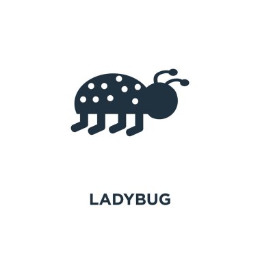 Uğur böceği simgesi. Siyah vektör çizim dolu. Uğur böceği sembolü beyaz arka plan üzerinde. Web ve mobil kullanılabilir.