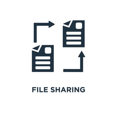 Dosya paylaşım simgesi. Siyah vektör çizim dolu. Dosya simgesi beyaz arka plan üzerinde paylaşım. Web ve mobil kullanılabilir.