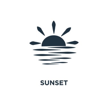 Sunset icon. Black filled vector illustration. Sunset symbol on white background. Can be used in web and mobile. clipart