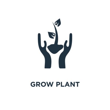 Bitki simgesi büyümek. Siyah vektör çizim dolu. Beyaz arka plan bitki sembolü büyümek. Web ve mobil kullanılabilir.