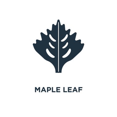 Akçaağaç yaprağı simgesi. Siyah vektör çizim dolu. Beyaz arka plan akçaağaç yaprağı sembolü. Web ve mobil kullanılabilir.