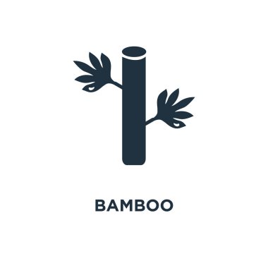 Bambu simgesi. Siyah vektör çizim dolu. Beyaz arka plan bambu sembolü. Web ve mobil kullanılabilir.