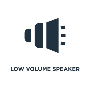 Düşük ses hoparlör simgesi. Siyah vektör çizim dolu. Beyaz arka plan üzerinde düşük ses hoparlör simgesi. Web ve mobil kullanılabilir.