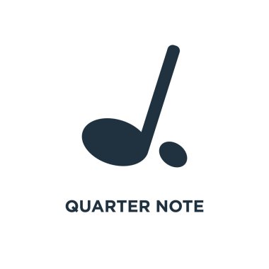 Çeyrek nota simgesi. Siyah vektör çizim dolu. Beyaz arka plan çeyrek nota sembolü. Web ve mobil kullanılabilir.