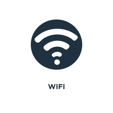 WiFi simgesi. Siyah vektör çizim dolu. Beyaz arka plan üzerinde WiFi sembolü. Web ve mobil kullanılabilir.