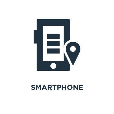 Akıllı telefon simgesi. Siyah vektör çizim dolu. Beyaz arka plan Smartphone sembolü. Web ve mobil kullanılabilir.