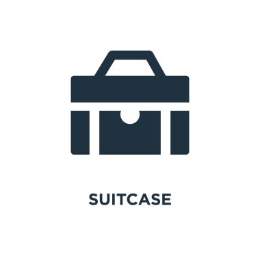 Bavul simgesi. Siyah vektör çizim dolu. Beyaz arka plan bavul sembolü. Web ve mobil kullanılabilir.