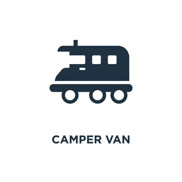 Ícone Camper Van Ilustração Vetorial Cheia Preto Camper Van Símbolo — Vetor de Stock