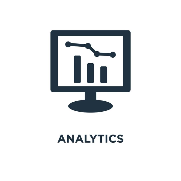 Analytics Ikonra Fekete Töltött Vektoros Illusztráció Analytics Szimbólum Fehér Háttérrel — Stock Vector