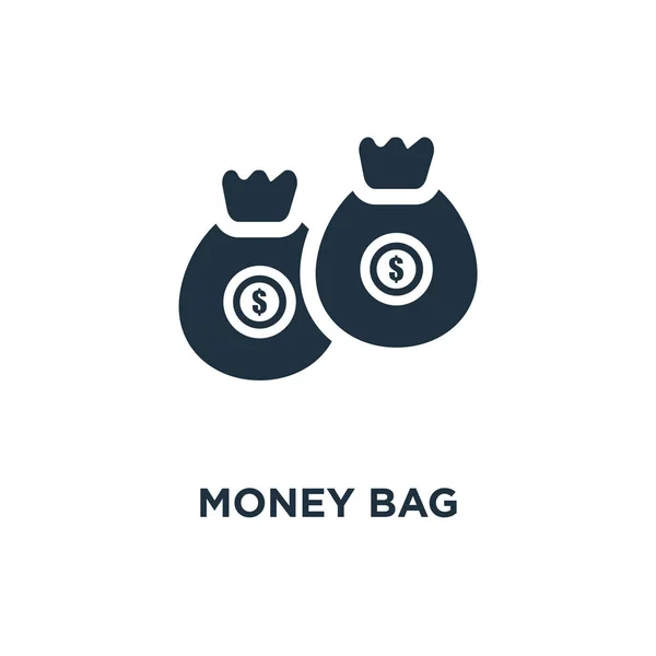 Icono Bolsa Dinero Ilustración Vectorial Negra Símbolo Bolsa Dinero Sobre — Vector de stock