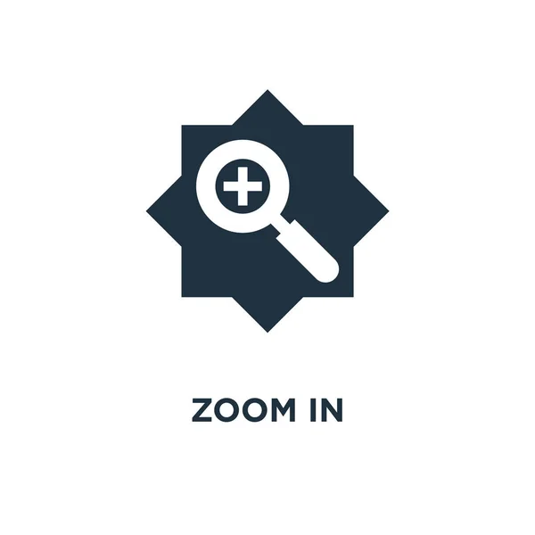 Zoom Pictogram Zwarte Gevuld Vectorillustratie Zoom Symbool Witte Achtergrond Kan — Stockvector