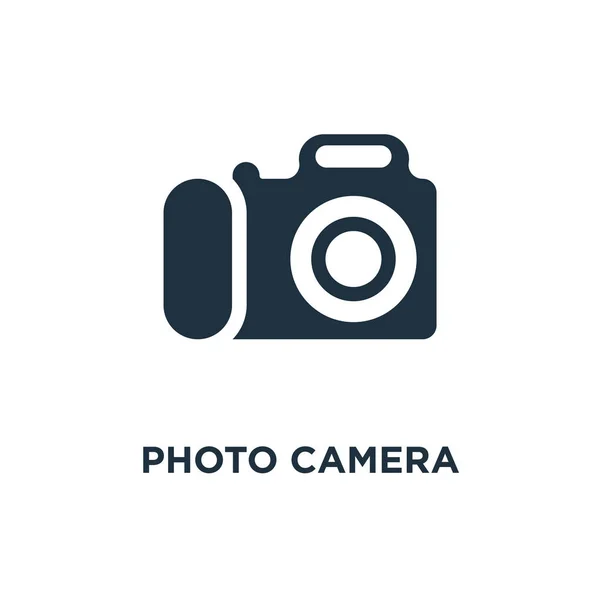 Foto Camera Pictogram Zwarte Gevuld Vectorillustratie Foto Camera Symbool Witte — Stockvector