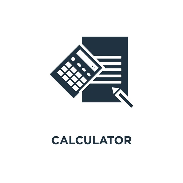 Calculatorpictogram Zwarte Gevuld Vectorillustratie Rekenmachine Symbool Witte Achtergrond Kan Worden — Stockvector