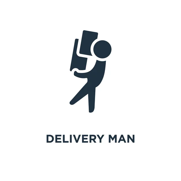 Levering Man Pictogram Zwarte Gevuld Vectorillustratie Levering Man Symbool Witte — Stockvector