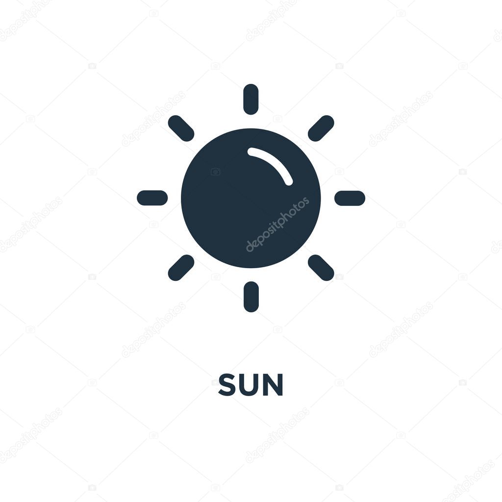 Sun icon. Black filled vector illustration. Sun symbol on white background. Can be used in web and mobile.