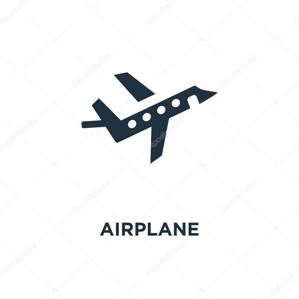 Airplane icon. Black filled vector illustration. Airplane symbol on white background. Can be used in web and mobile.