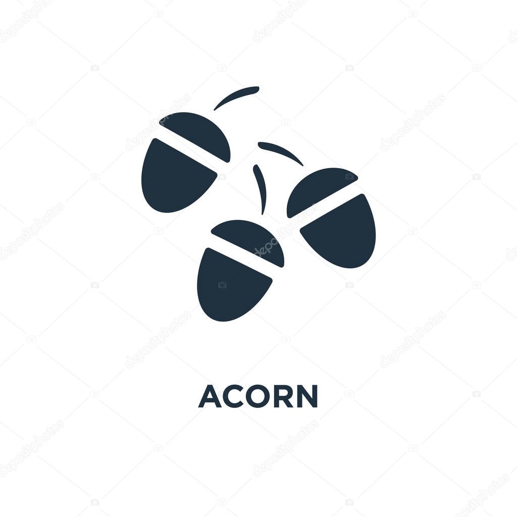Acorn icon. Black filled vector illustration. Acorn symbol on white background. Can be used in web and mobile.