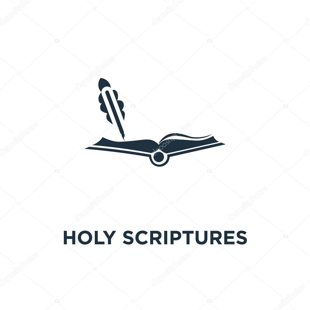 Holy scriptures icon. Black filled vector illustration. Holy scriptures symbol on white background. Can be used in web and mobile.