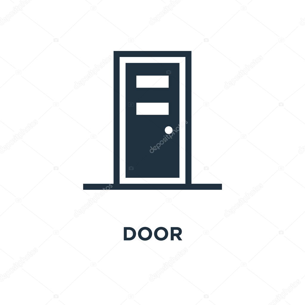 Door icon. Black filled vector illustration. Door symbol on white background. Can be used in web and mobile.