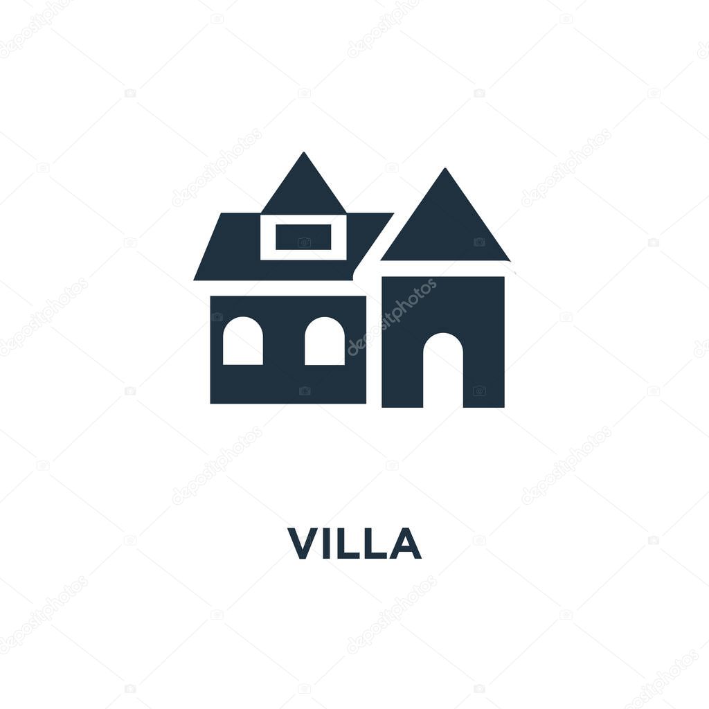 Villa icon. Black filled vector illustration. Villa symbol on white background. Can be used in web and mobile.