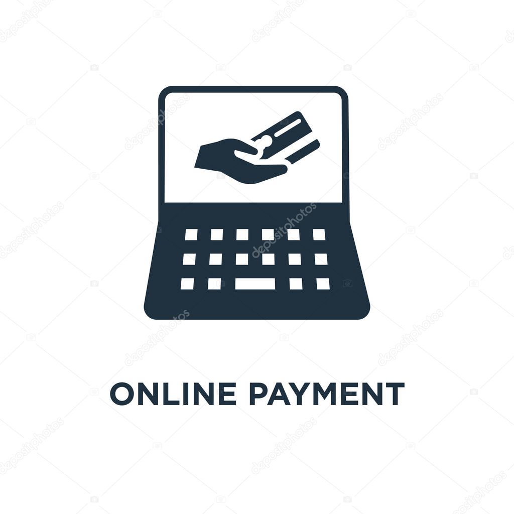 Online payment icon. Black filled vector illustration. Online payment symbol on white background. Can be used in web and mobile.