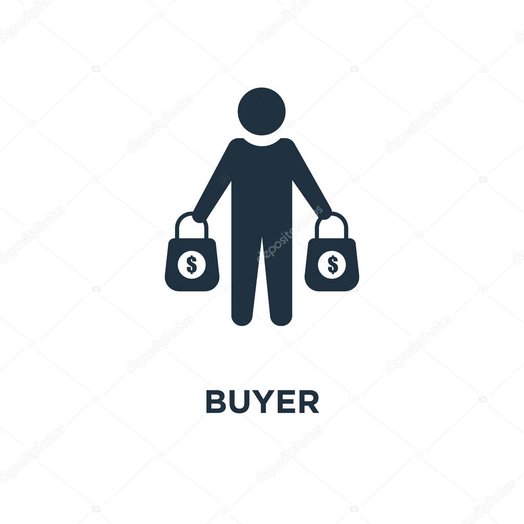 Buyer icon. Black filled vector illustration. Buyer symbol on white background. Can be used in web and mobile.