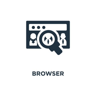 Tarayıcı simgesi. Siyah vektör çizim dolu. Beyaz arka plan tarayıcı sembolü. Web ve mobil kullanılabilir.