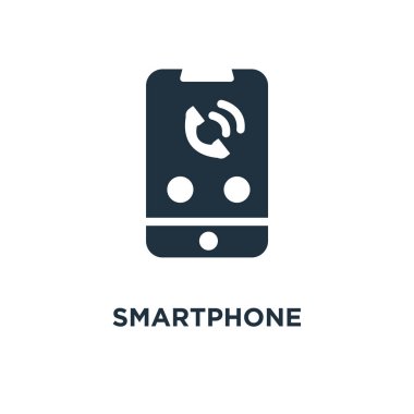Akıllı telefon simgesi. Siyah vektör çizim dolu. Beyaz arka plan Smartphone sembolü. Web ve mobil kullanılabilir.