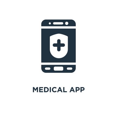 Tıbbi app simgesi. Siyah vektör çizim dolu. Beyaz arka plan üzerinde tıbbi app simgesi. Web ve mobil kullanılabilir.