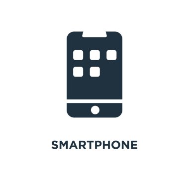 Akıllı telefon simgesi. Siyah vektör çizim dolu. Beyaz arka plan Smartphone sembolü. Web ve mobil kullanılabilir.