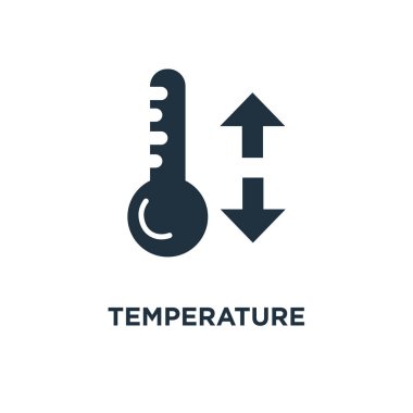 Sıcaklık simgesi. Siyah vektör çizim dolu. Beyaz arka plan sıcaklık sembolü. Web ve mobil kullanılabilir.