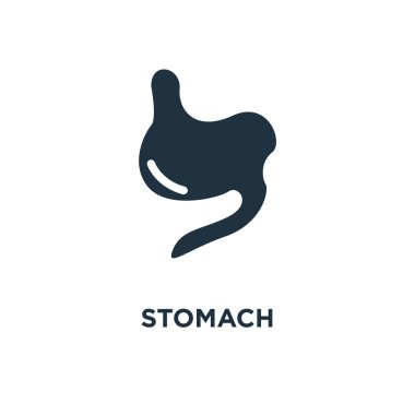 Mide simgesi. Siyah vektör çizim dolu. Beyaz arka plan mide sembolü. Web ve mobil kullanılabilir.