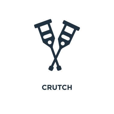 Koltuk değneği simgesi. Siyah vektör çizim dolu. Beyaz arka plan koltuk değneği sembolü. Web ve mobil kullanılabilir.