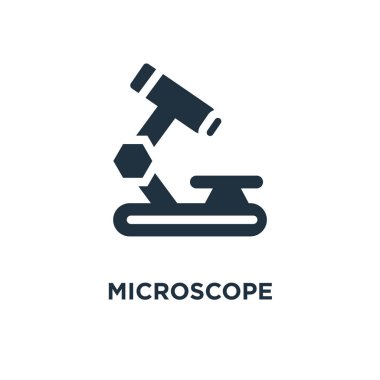 Mikroskop simgesi. Siyah vektör çizim dolu. Beyaz arka plan mikroskop sembolü. Web ve mobil kullanılabilir.