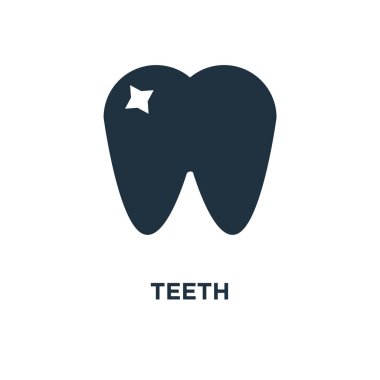 Diş simgesi. Siyah vektör çizim dolu. Beyaz arka plan diş sembolü. Web ve mobil kullanılabilir.