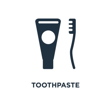 Diş macunu simgesi. Siyah vektör çizim dolu. Beyaz zemin üzerine diş macunu sembolü. Web ve mobil kullanılabilir.