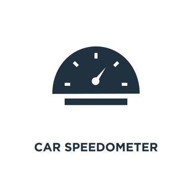 Araba hız göstergesi simgesi. Siyah vektör çizim dolu. Araba hız göstergesi simgesi beyaz arka plan üzerinde. Web ve mobil kullanılabilir.