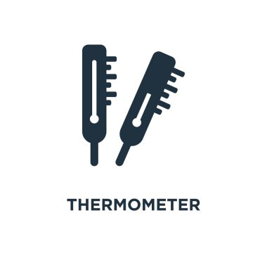 Termometre simgesi. Siyah vektör çizim dolu. Beyaz arka plan termometre sembolü. Web ve mobil kullanılabilir.