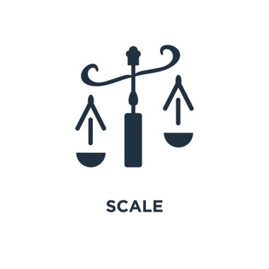 Ölçek simgesi. Siyah vektör çizim dolu. Beyaz arka plan üzerinde ölçek simgesi. Web ve mobil kullanılabilir.