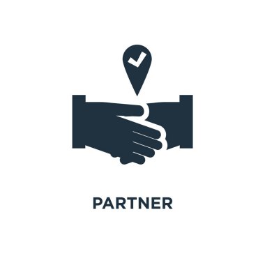 Ortak simgesi. Siyah vektör çizim dolu. Beyaz arka plan ortak sembolü. Web ve mobil kullanılabilir.