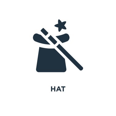 Şapka simgesi. Siyah vektör çizim dolu. Beyaz arka plan şapka sembolü. Web ve mobil kullanılabilir.