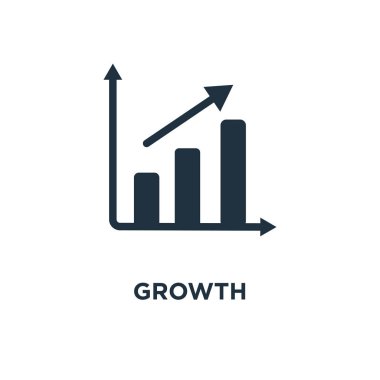 Büyüme simgesi. Siyah vektör çizim dolu. Beyaz arka plan üzerinde büyüme sembolü. Web ve mobil kullanılabilir.