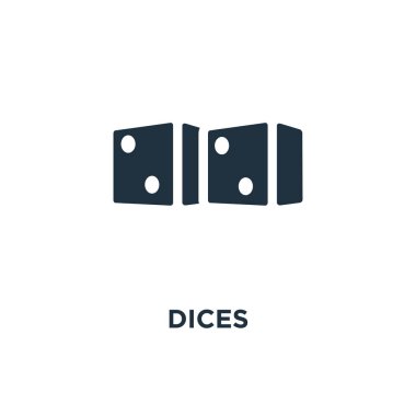 Dices simgesi. Siyah vektör çizim dolu. Beyaz arka plan dices sembolü. Web ve mobil kullanılabilir.
