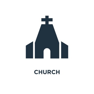 Kilise kutsal kişilerin resmi. Siyah vektör çizim dolu. Beyaz arka planlı kilise sembolü. Web ve mobil kullanılabilir.