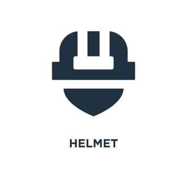 Kask simgesi. Siyah vektör çizim dolu. Beyaz arka plan kask sembolü. Web ve mobil kullanılabilir.