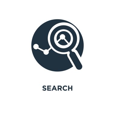 Arama simgesi. Siyah vektör çizim dolu. Beyaz arka plan üzerinde arama sembolü. Web ve mobil kullanılabilir.